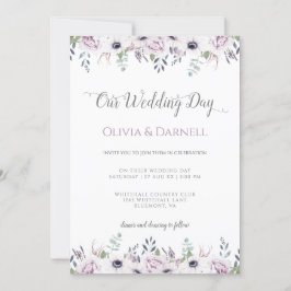 Convites Casamento Floral Branco com Lavanda Púrpura Suave