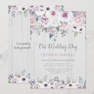 Convites Casamento Floral Branco com Lavanda Roxa Violeta R
