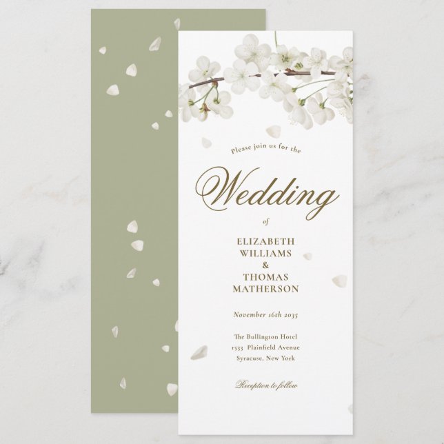 Convites Casamento Floral Branco com Letreiro Dourado (Frente/Verso)