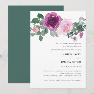 Convites Casamento Floral Branco com Toque de Água Magenta