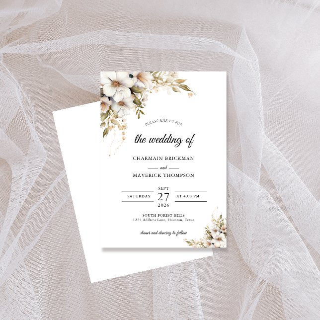 Convites Casamento Floral Branco com Verdura (Criador carregado)