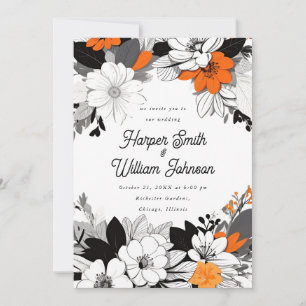 Convites Casamento floral, branco, cor de laranja