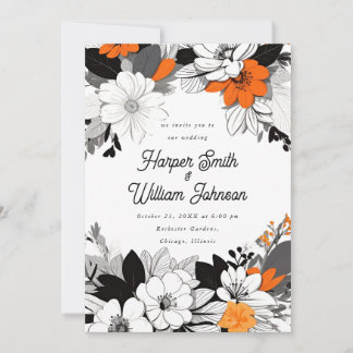 Convites Casamento floral, branco, cor de laranja