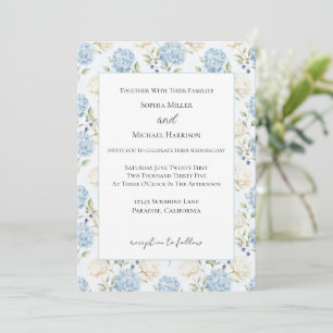 Convites Casamento Floral Branco Creme Azul Romântico Bonit