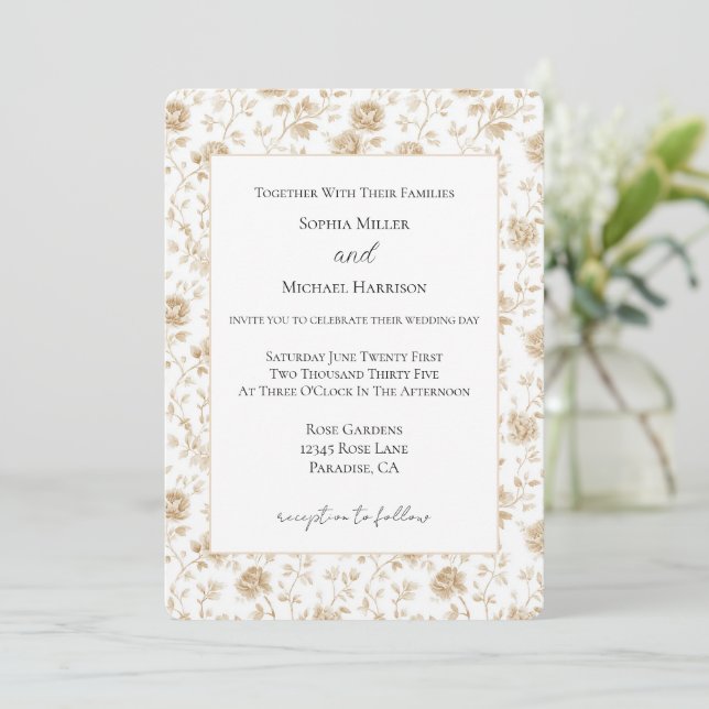 Convites Casamento Floral Branco Creme Bonito (Em pé/Frente)