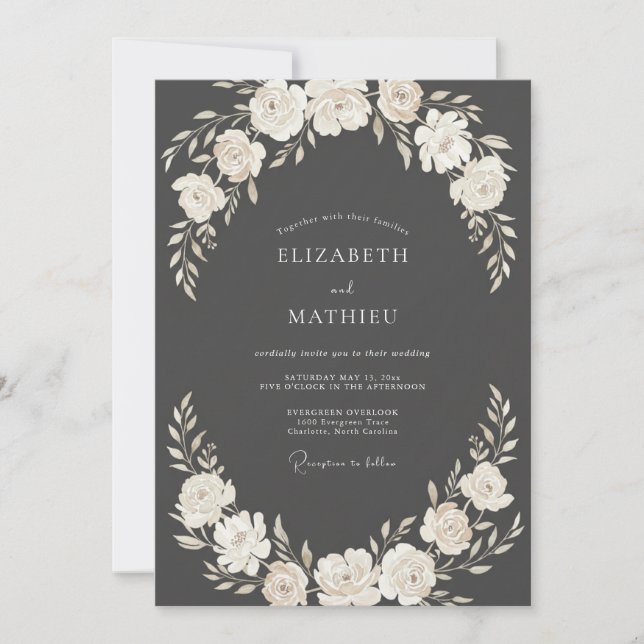 Convites Casamento Floral Branco Creme na Floresta (Frente)