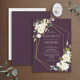 Convites Casamento Floral Branco da Borgonha Geométrica de