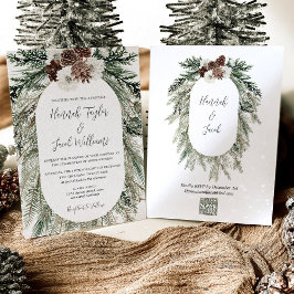 Convites Casamento Floral Branco da Pinha de inverno com có