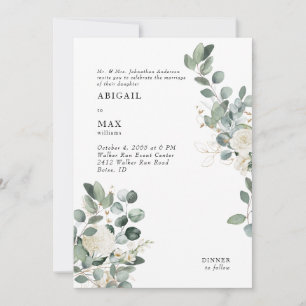 Convites Casamento Floral Branco de Hortênsia Eucalipto