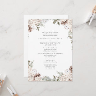 Convites Casamento Floral Branco de Inverno Elegante