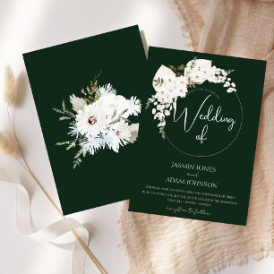 Convites Casamento Floral Branco de Inverno Elegante Verde