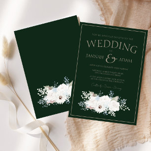 Convites Casamento Floral Branco de Inverno Elegante Verde