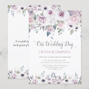 Convites Casamento Floral Branco de Lavanda Púrpura e Suav