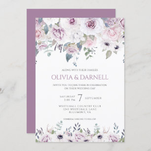 Convites Casamento Floral Branco de Lavanda Rosa Suave I