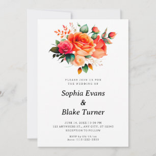 Convites Casamento Floral Branco de Rosas Laranja e Rosa
