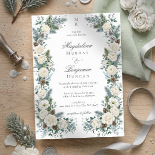 Convites Casamento Floral Branco de Vegetação de Inverno El