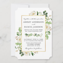 Casamento Floral Branco Dourado com Aquarela Verde