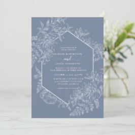 Convites Casamento Floral Branco e Azul Elegante