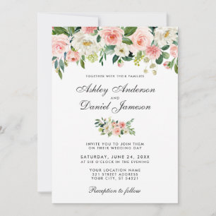 Convites Casamento Floral Branco e Blush Cor-de-Água Rosa