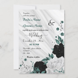 Convites casamento floral branco e negro azul teal