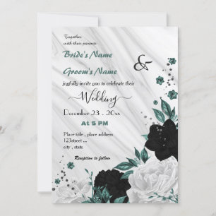 Convites casamento floral branco e negro azul teal