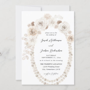 Convites Casamento Floral Branco e Pérolas