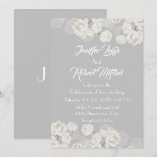 Convites Casamento floral branco e prateado elegante