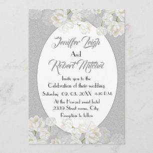 Convites Casamento floral branco e prateado elegante