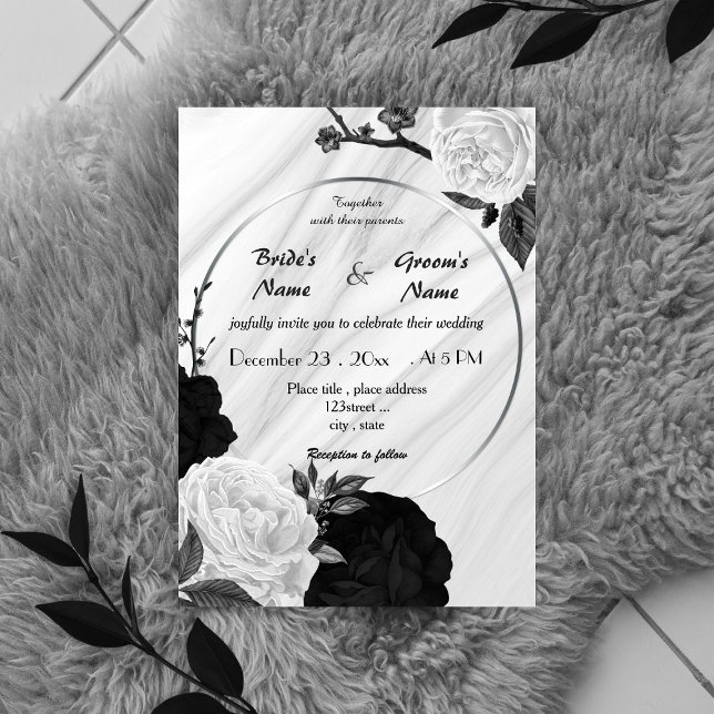 Convites casamento floral branco e preto (Criador carregado)