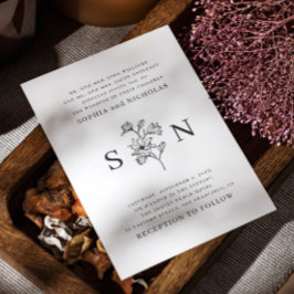 Convites Casamento Floral Branco e Preto Elegante | Minimal