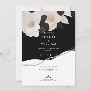 Convites Casamento floral branco e preto inspirado no Chane