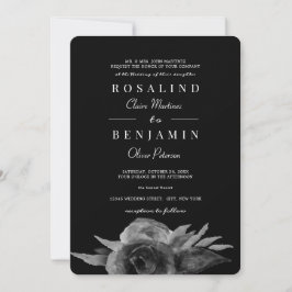 Convites Casamento Floral Branco e Preto Único Luxuoso