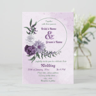 Convites casamento floral branco e roxo