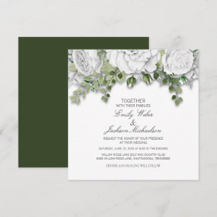 Convites Casamento Floral Branco e Verde Elegante