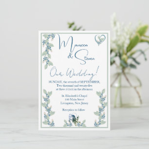 Convites Casamento Floral Branco Elegante, Azul E Verde