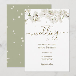 Convites Casamento Floral Branco Elegante com Letra de Curs