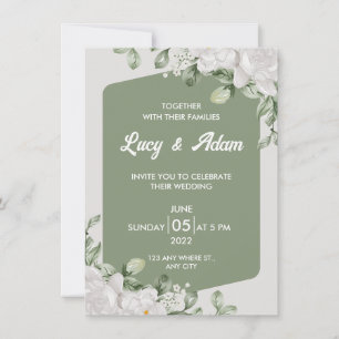 Convites Casamento Floral Branco Elegante Green Sage