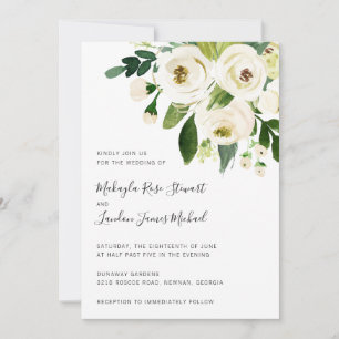 Convites Casamento Floral Branco Elegante Greenery