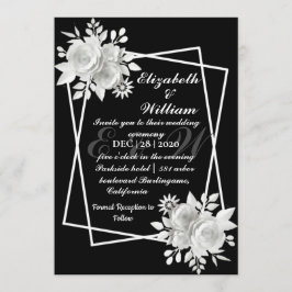 Convites Casamento Floral Branco Elegante Negro