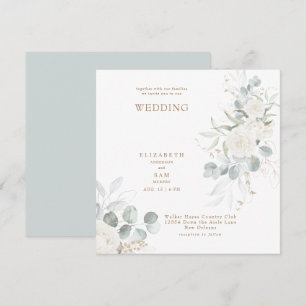 Convites Casamento Floral Branco Elegante Quadrado Sage