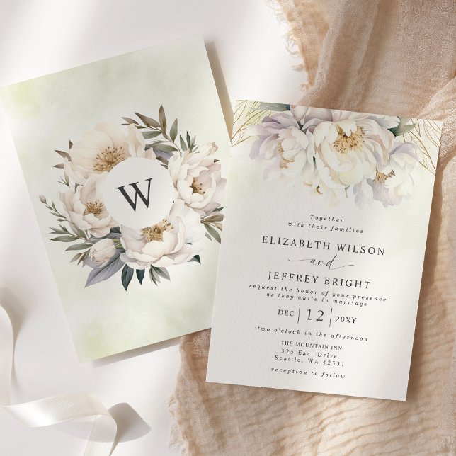 Convites Casamento Floral Branco Elegante Russo (Rustic Elegant Greenery White Floral Wedding Invitation)