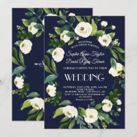 Casamento Floral Branco em Aquarela Azul Escuro El