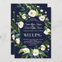 Casamento Floral Branco em Aquarela Azul Escuro El