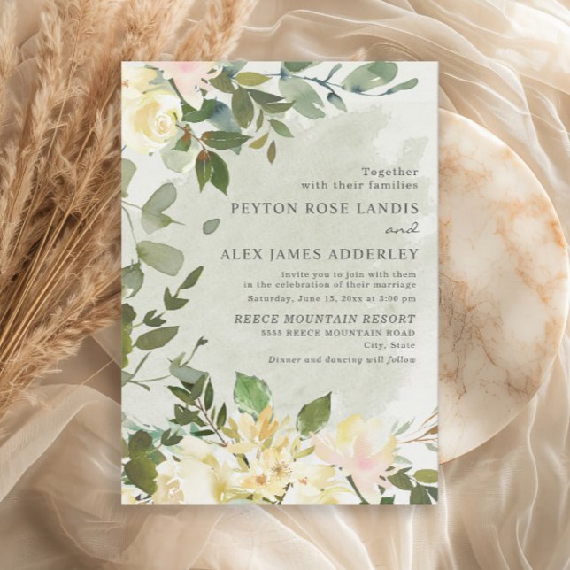 Convites Casamento Floral Branco Eucalyptus Verde Elegante (Sage green eucalyptus leaves wedding invitations)