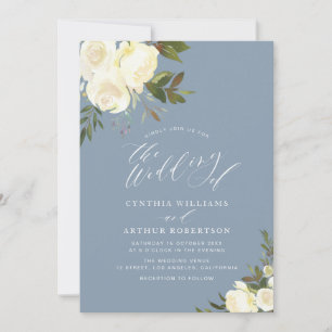 Convites casamento floral branco floral poeirento azul