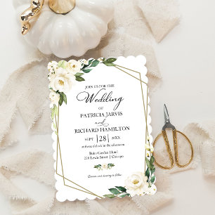 Convites Casamento Floral Branco Geométrico com Verdura