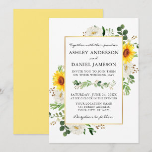 Convites Casamento Floral Branco Girassol