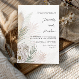 Convites Casamento Floral Branco & Grama Pampas Boho