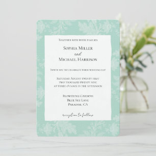 Convites Casamento Floral Branco Hortelã Falso de Renda