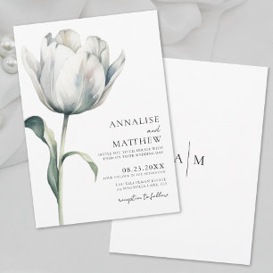 Convites Casamento Floral Branco Moderno Elegante de Primav